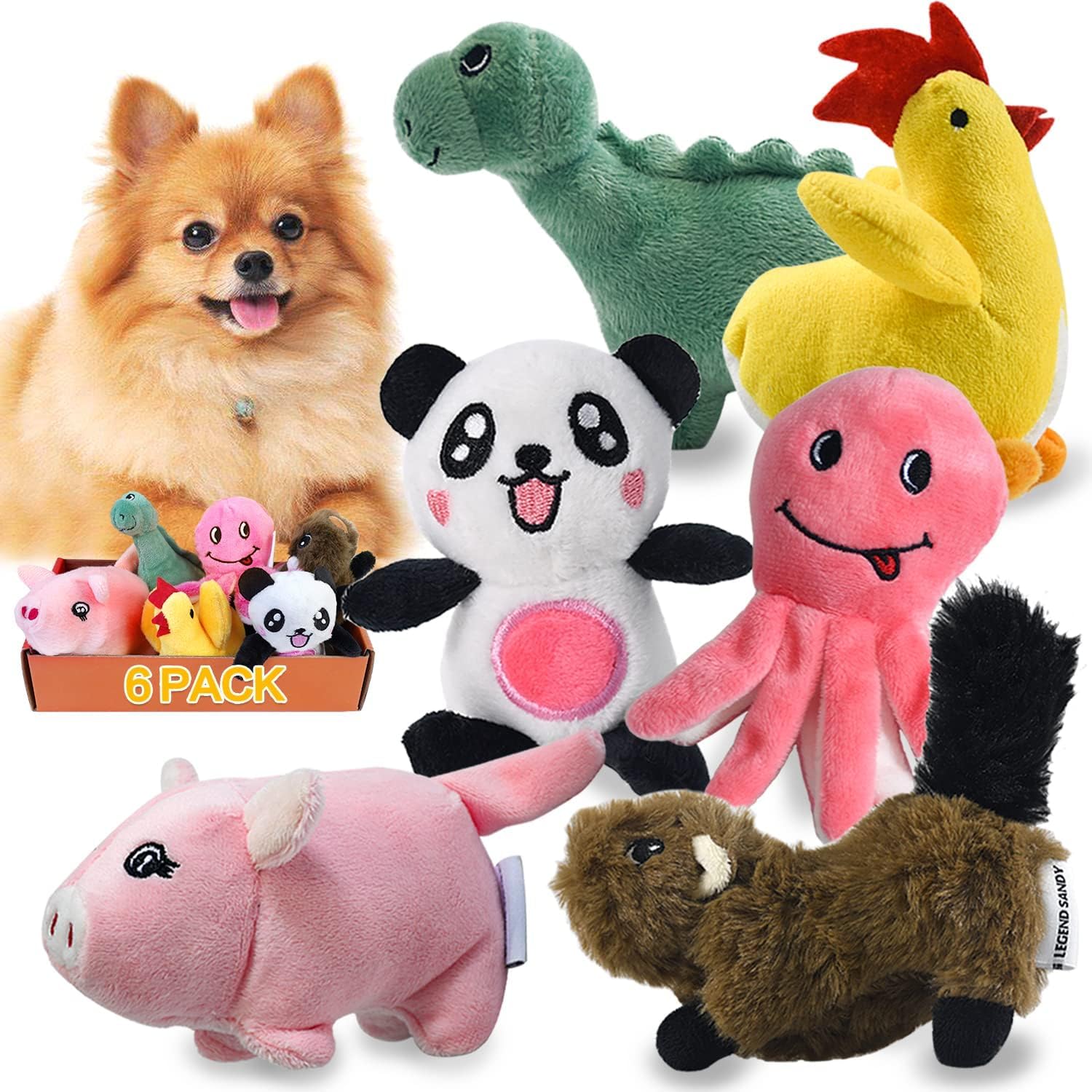 LEGEND SANDY 6-Pack Small Plush Puppy Chew Toys
